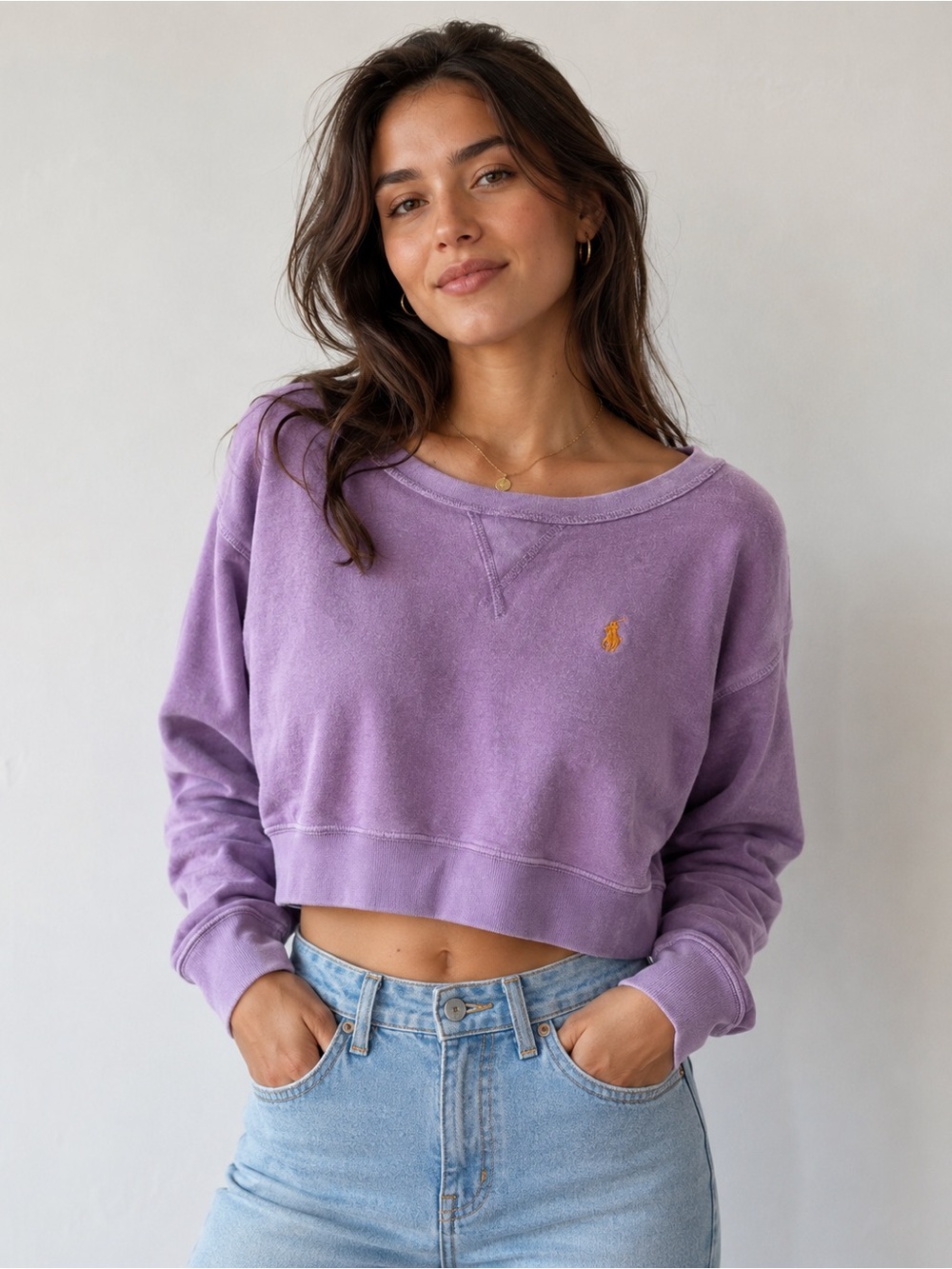 Ralph Lauren Lavender Crewneck with Gold Polo Pony